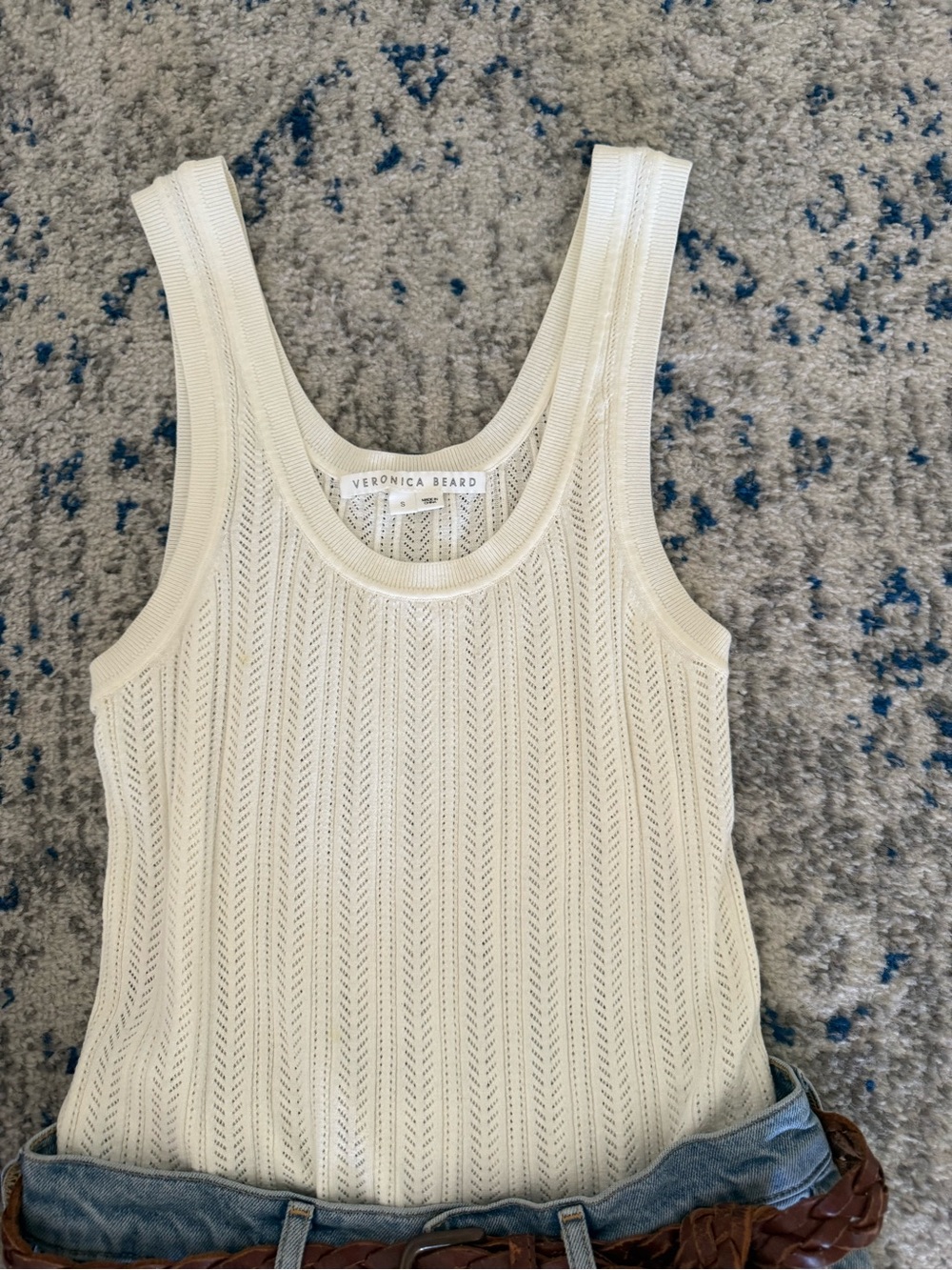 Veronica Beard Openwork Cream Knit Shell - Picture 6 of 6